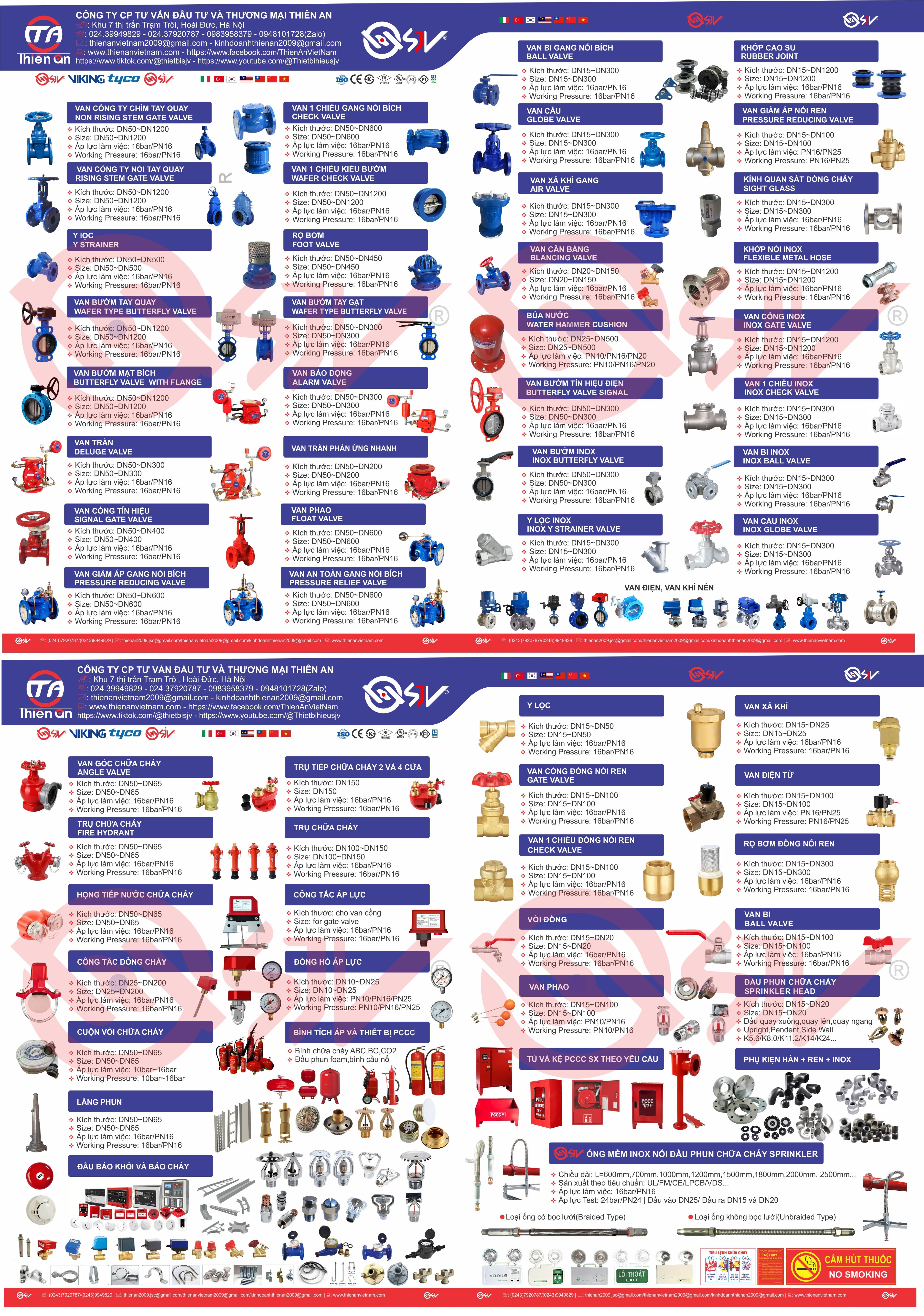 Van dân dụng và công nghiệp, thiết bị pccc